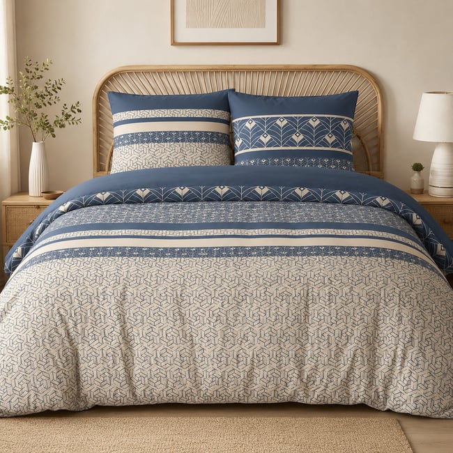 Parure housse de couette imprimée graphique en coton, HAVRIL multicolore <span itemprop=