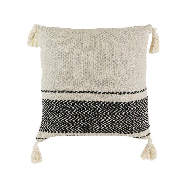 Coussin rayures style berbères avec pompons 40 cm beige <span itemprop=