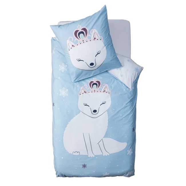 Housse de couette + 1 taie Renarde la princesse de l hiver bleu <span itemprop=