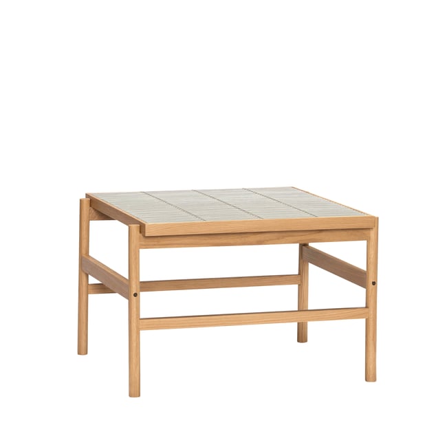 Table basse en placage de chêne, bois de chêne et carreaux TILE. Couleur menthe/naturel <span itemprop=