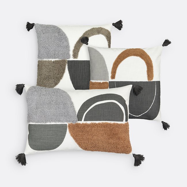 Comoe Graphic Tufted Tassel Cotton Square 50 x 50cm Cushion Cover, multi-coloured, LA REDOUTE INTERIEURS