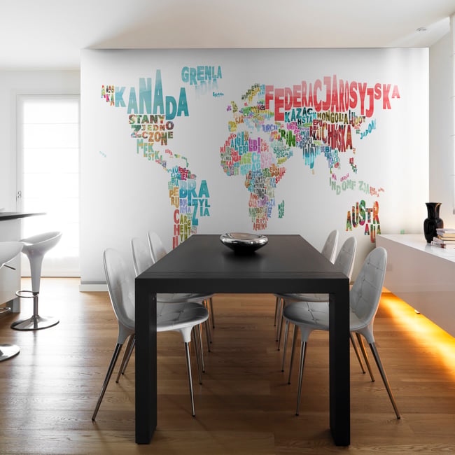 Papier peint intissé panoramique Carte du monde carte - monde (en français) Couleur multicouleur <span itemprop=