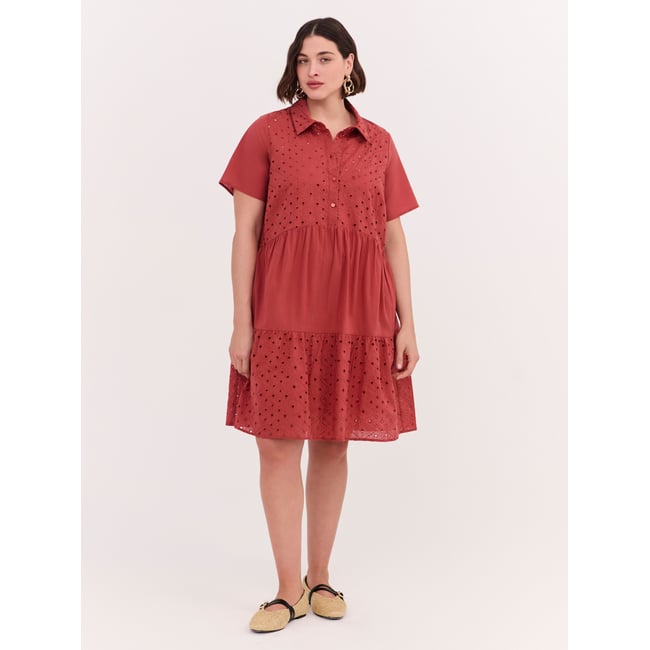 Robe à volants souriante à Sangallo orange soleil <span itemprop=