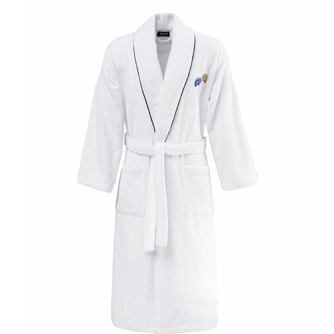 Peignoir brodé col châle 420 g/m² AGATHA blanc <span itemprop=