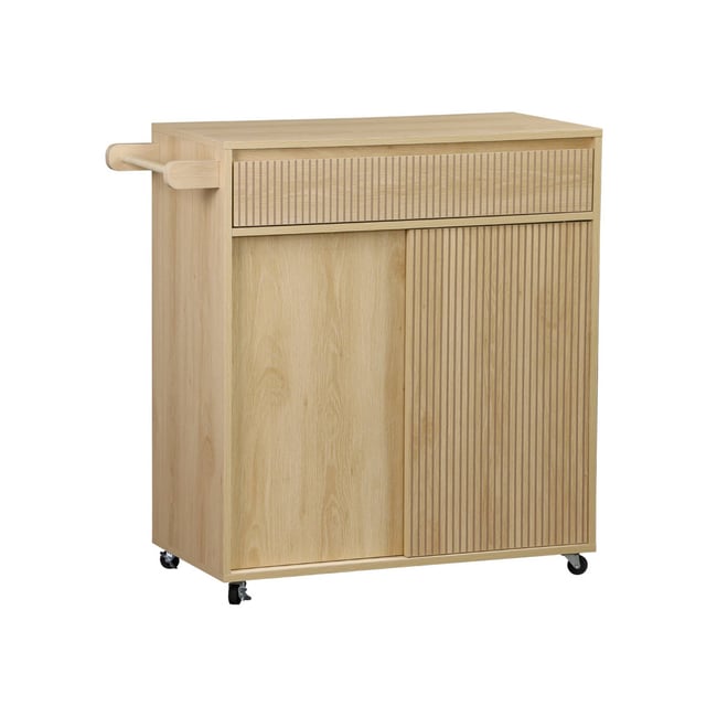 Desserte de cuisine décor bois 1 poignée 1 tiroir 2 portes LINEAR Couleur naturel <span itemprop=