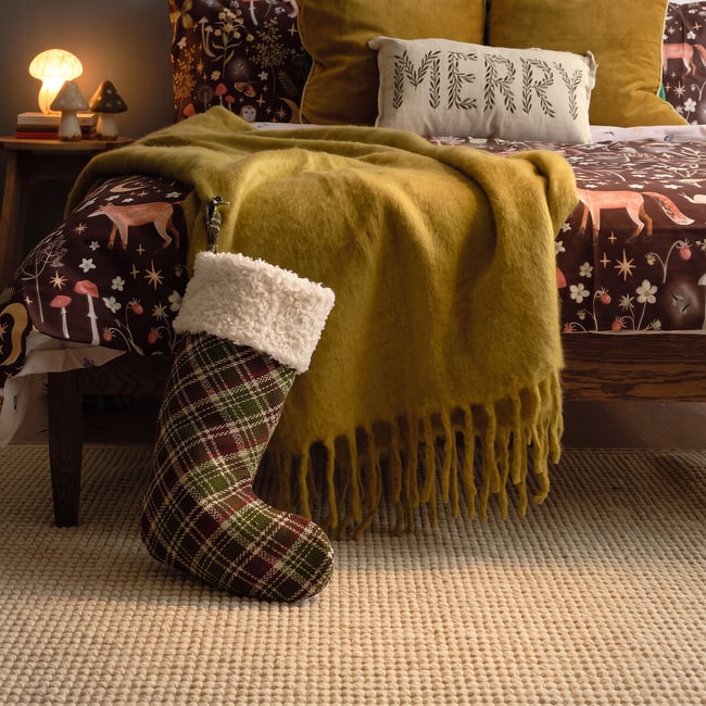 52cm Heritage Noel Green Check Stocking, green, SO'HOME