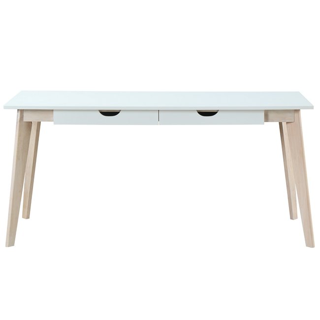 Bureau avec rangements 2 tiroirs scandinave blanc et bois clair L160 LEENA Couleur blanc <span itemprop=