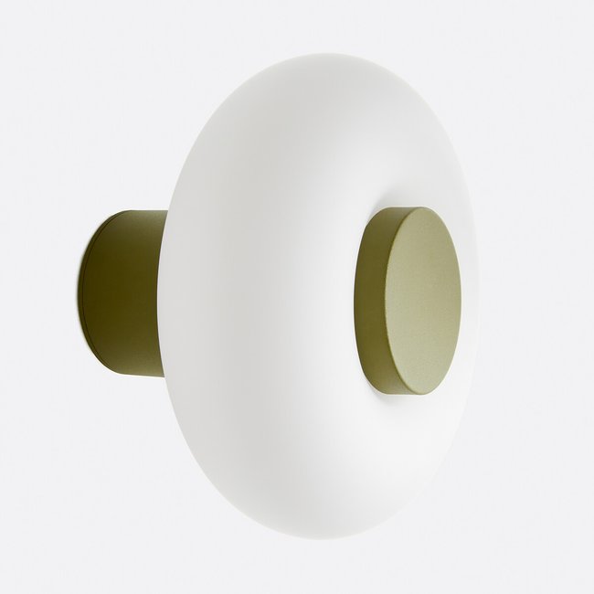 Applique ou plafonnier, en métal fer et opaline, diamètre 21,5 cm, OMER Couleur vert <span itemprop=