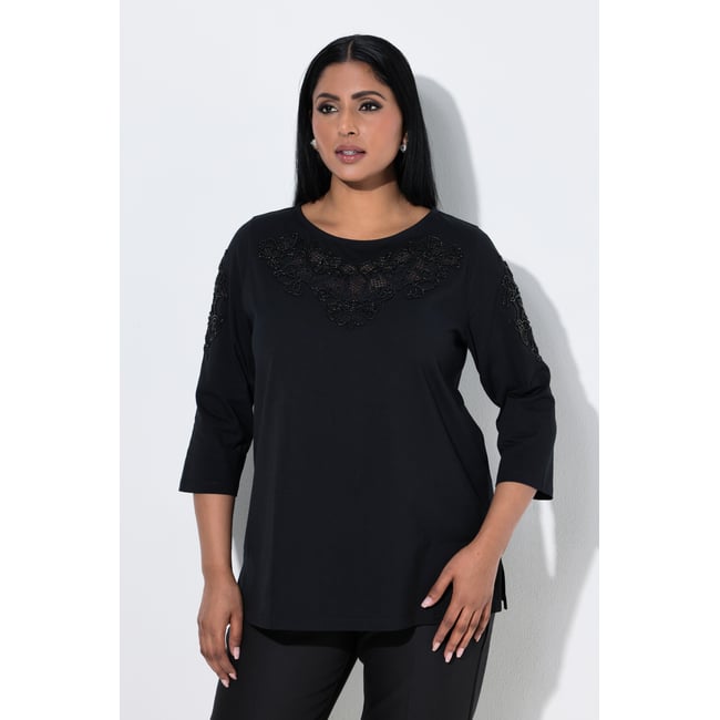T-shirt avec broderie ajourée noir <span itemprop=