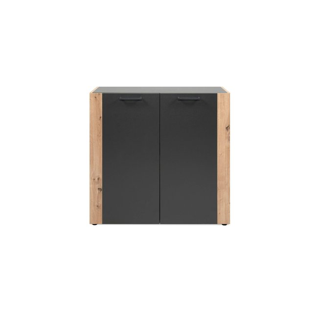 Petit buffet 2 portes gris foncé ALVA Couleur bois naturel <span itemprop=