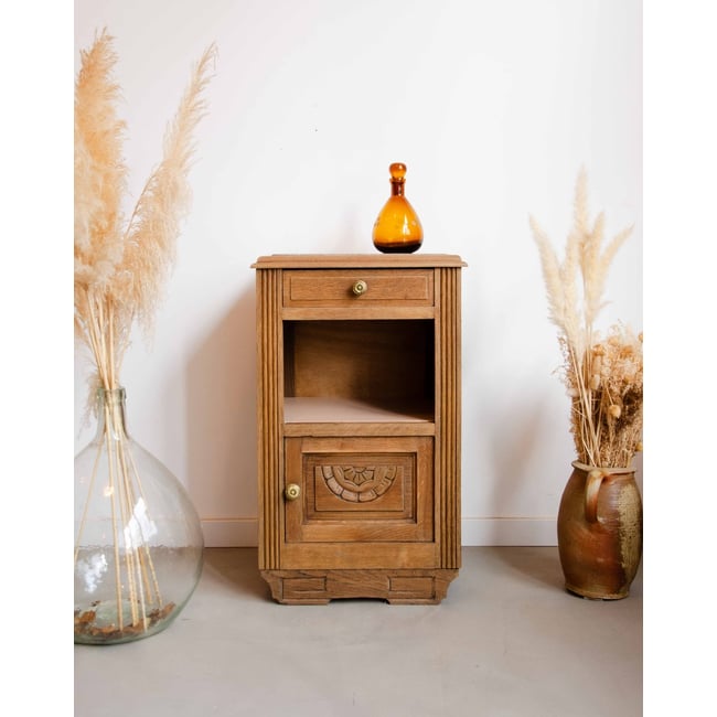 Table de chevet en marbre et bois Odile N°1399 - Bon état Couleur rose <span itemprop=