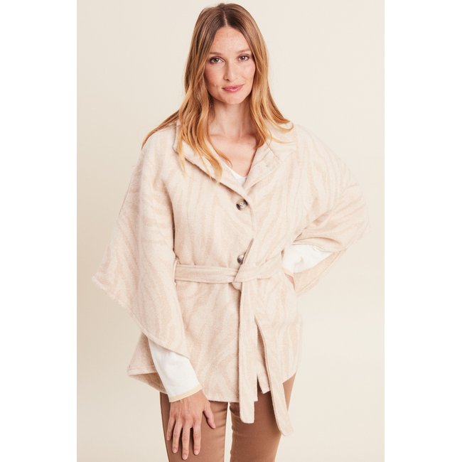 Cape boutonnée et ceinturée beige <span itemprop=