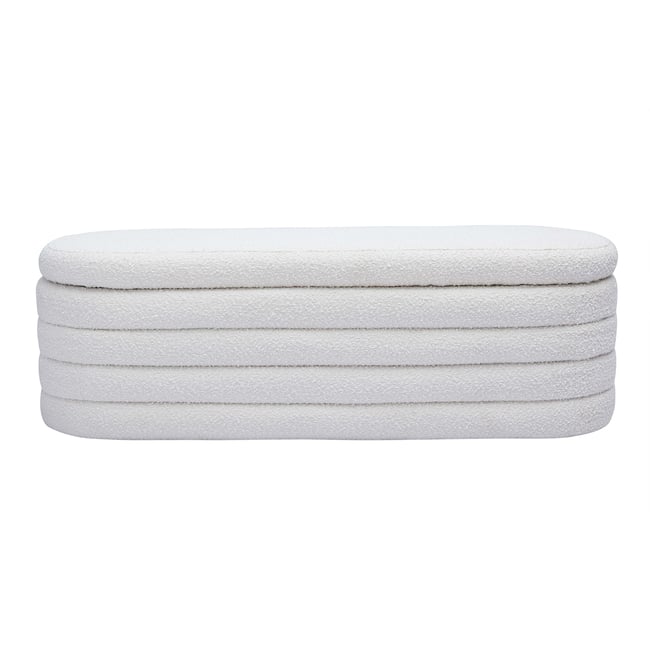 Banc coffre en tissu effet laine bouclée blanc L125 cm NAVY Couleur blanc <span itemprop=