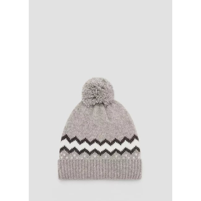 Bonnet en maille frise avec pompon beige <span itemprop=