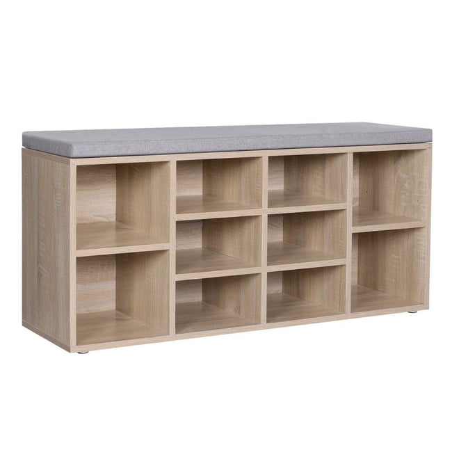 Banc à Chaussures 10 Niches Décor Bois - L104 cm Couleur gris <span itemprop=
