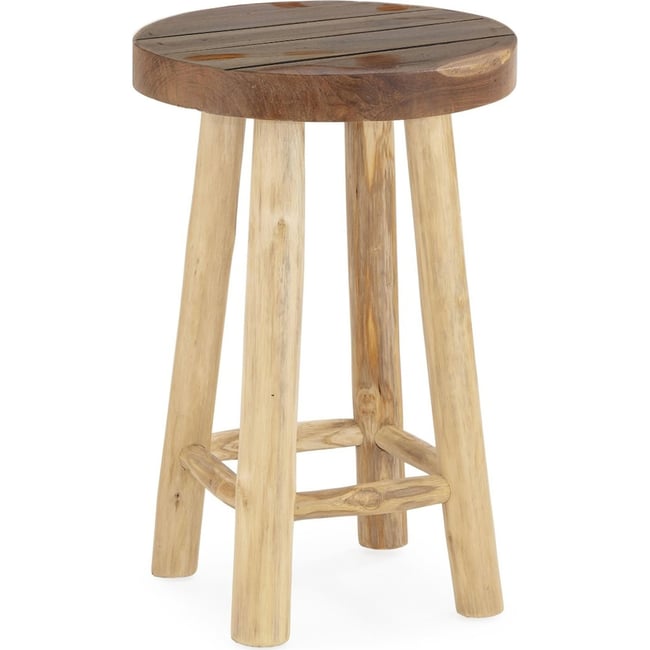 Tabouret rond en teck massif Couleur naturel <span itemprop=