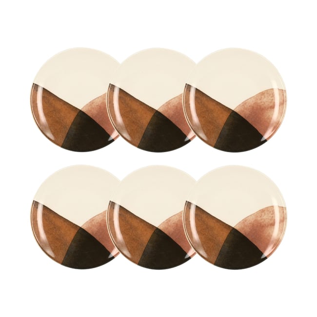 Lot de 6 assiettes à dessert en grès 19cm, GAIA Couleur beige-gris-vert <span itemprop=