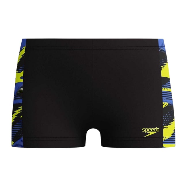 Short de bain motif/style détail contrasté jaune abstrait <span itemprop=