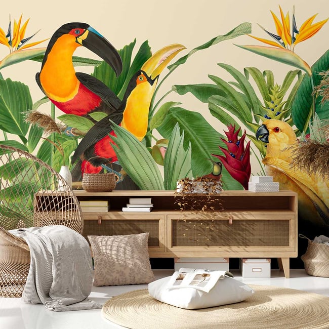 Papier peint jardin d'oiseaux Couleur intissé <span itemprop=