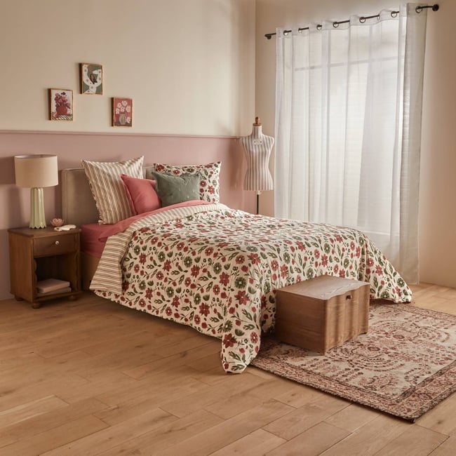 Parure de lit double en coton MONA vert <span itemprop=