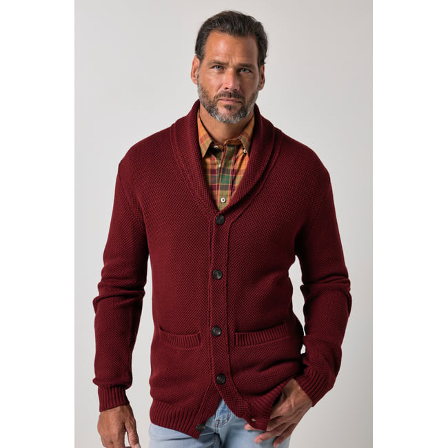 Cardigan en maille texturée, col châle marron cuivre <span itemprop=