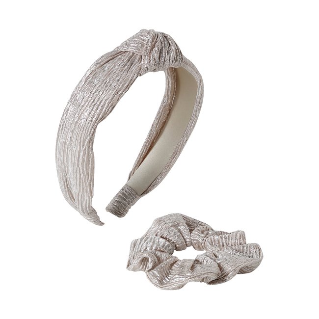 Ensemble serre-tête et chouchou de fête or <span itemprop=