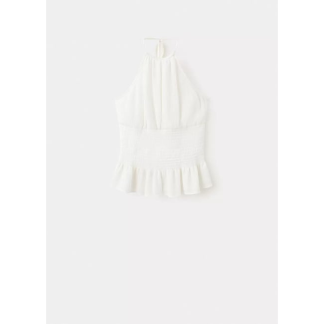 Top emmanchures américaines à fronces blanc cassé <span itemprop=