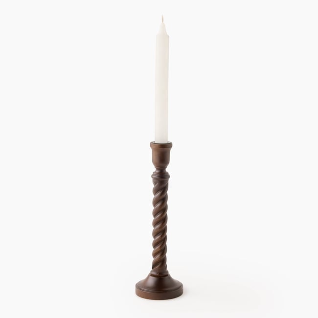 Bougeoir twisté, en bois de manguier Couleur noir <span itemprop=