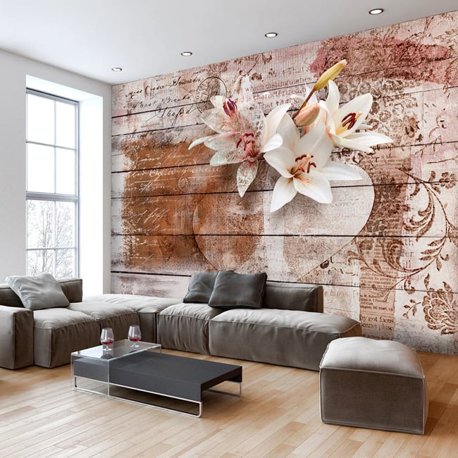 Papier peint intissé panoramique Vintage et Retro Romantic Memories Couleur rose <span itemprop=