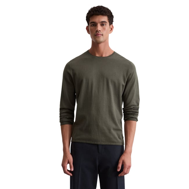 Pull-over regular en mélange de coton et de cachemire bio vert foncé <span itemprop=
