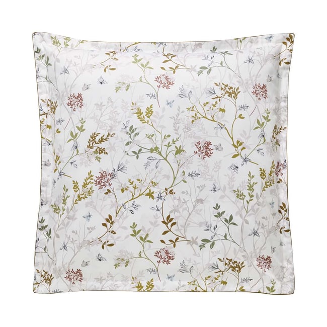 Taie d'oreiller imprimée en satin de coton bio, JARDIN DES SENS blanc hermine <span itemprop=