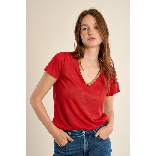 T-shirt col V, doré - MOLLY BRACKEN