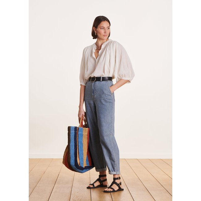 Jean 7/8ème en coton biologique bleu délavé <span itemprop=