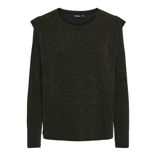 T-Shirt mit rundem Ausschnitt, Jersey mit Glanzeffekt schwarz/gold <span itemprop=