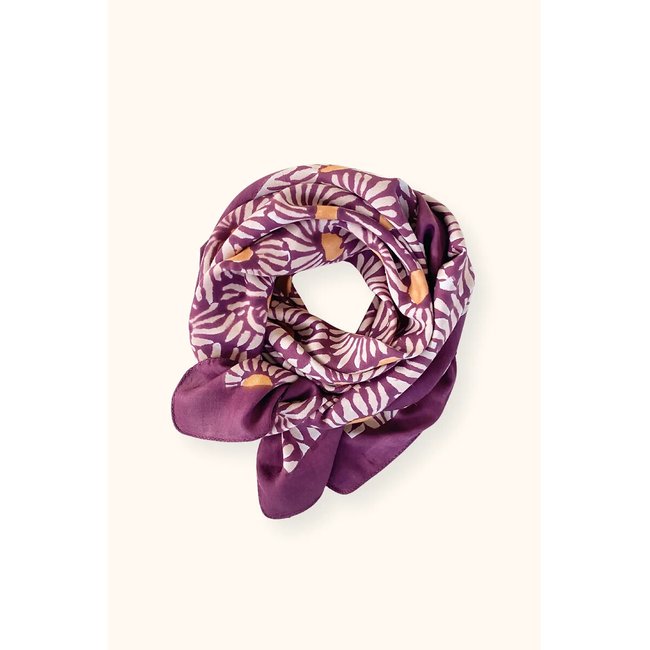 Fular grande LALAVIDA, estampado MARGUERITE berenjena <span itemprop=