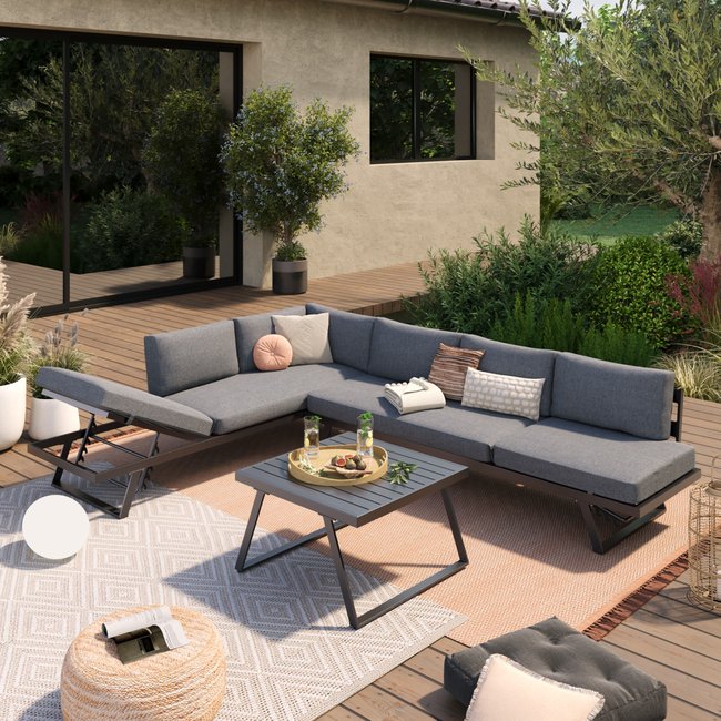 Salon de jardin modulable 6 personnes en aluminium, HELIOS anthracite/gris <span itemprop=