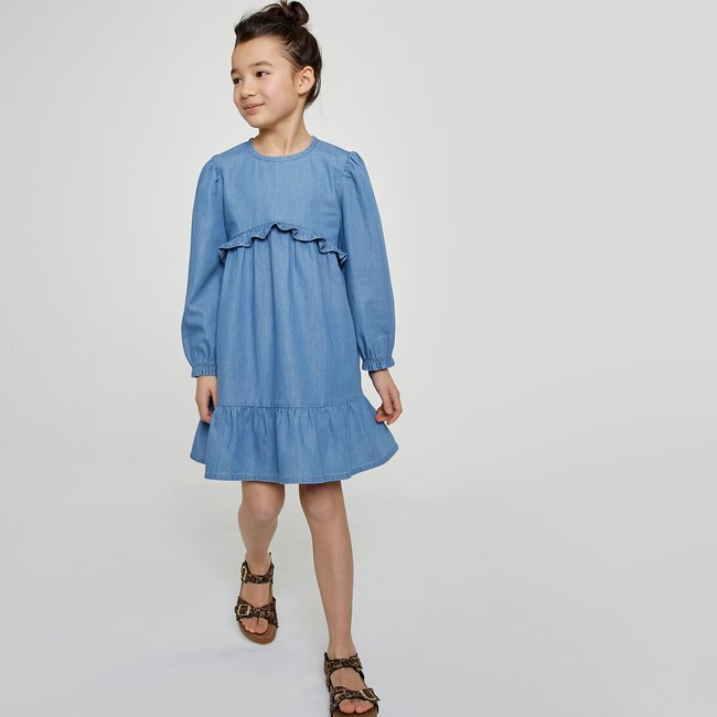 Vestido vaquero ligero de manga larga doble stone <span itemprop=