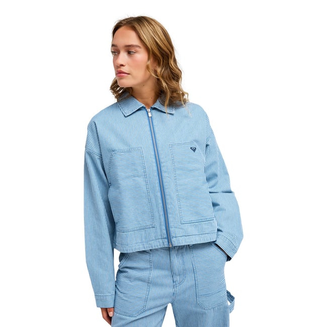 Veste courte workwear BEACHFRONT BLISS. blanc coconut milk denim stripe <span itemprop=