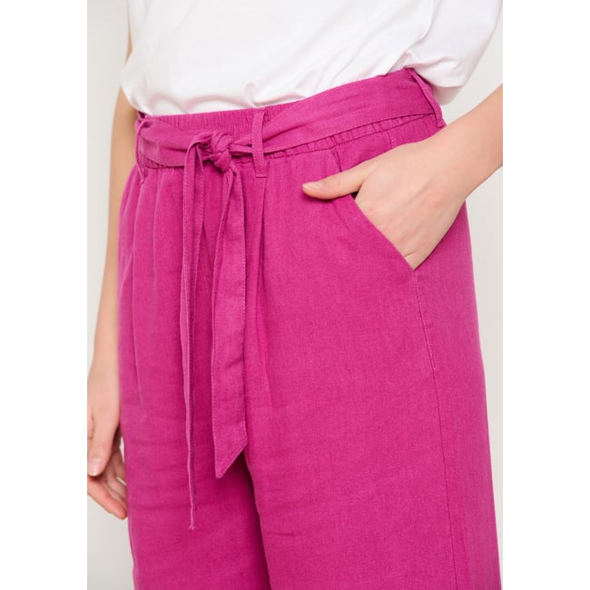 Pantalon en lin avec ceinture violine <span itemprop=