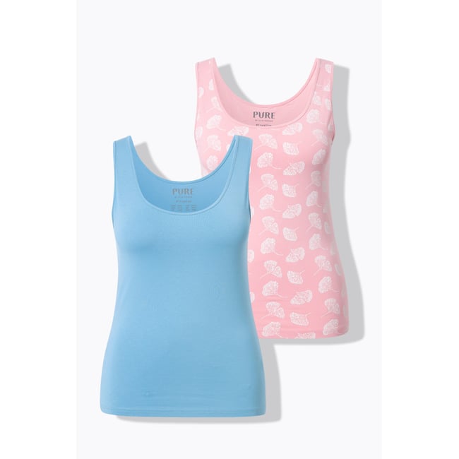 Débardeurs, lot de 2, uni/Ginkgo, col rond rose tendre <span itemprop=