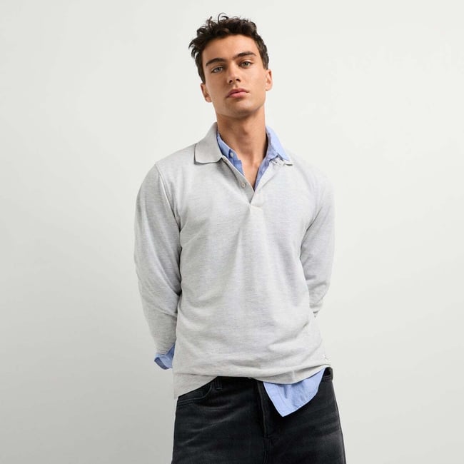 Polo À Manches Longues En Piqué Coupe Regular gris clair chine <span itemprop=