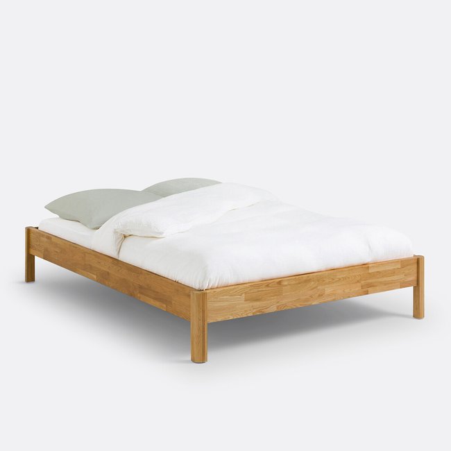 Lit en chêne massif abouté avec sommier, Zulda Couleur chêne clair naturel <span itemprop=