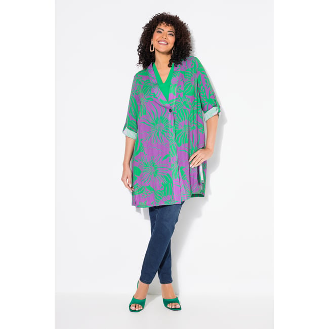 Veste chemisier à fleurs. Encolure violet <span itemprop=