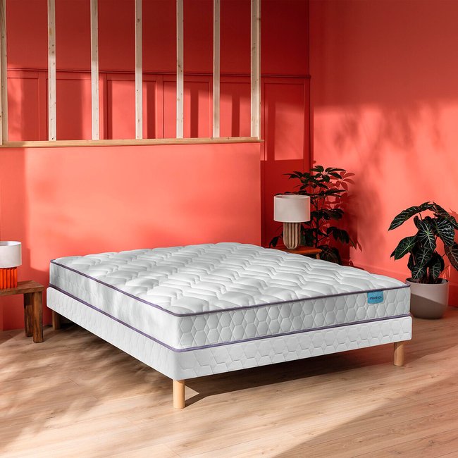 Ensemble matelas ressorts sommier, Morning Routine blanc <span itemprop=