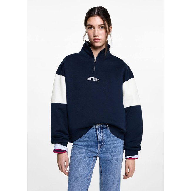 Sweat-shirt zippé à message bleu marine foncé <span itemprop=