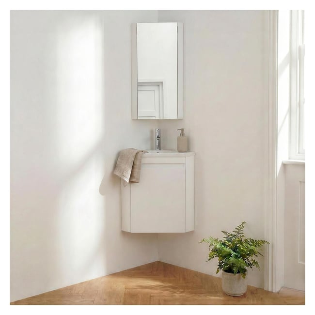 Ensemble lave-mains d'angle suspendu, vasque, robinet et armoire LISA - MOB IN