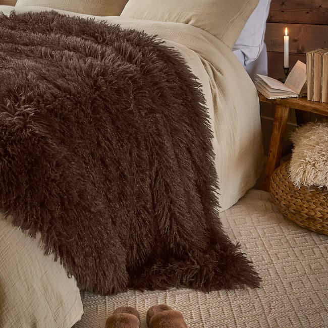Rowan Faux Fur Throw, chocolate, FURN.