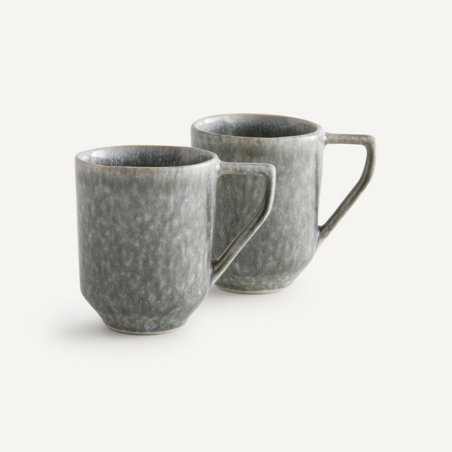 Lote de 2 mugs de gres esmaltado reactivo, Obidos gris <span itemprop=