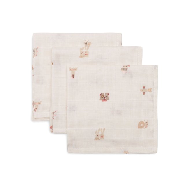 Lot de 3 langes en coton 31 x 31 cm Animal Friends - JOLLEIN