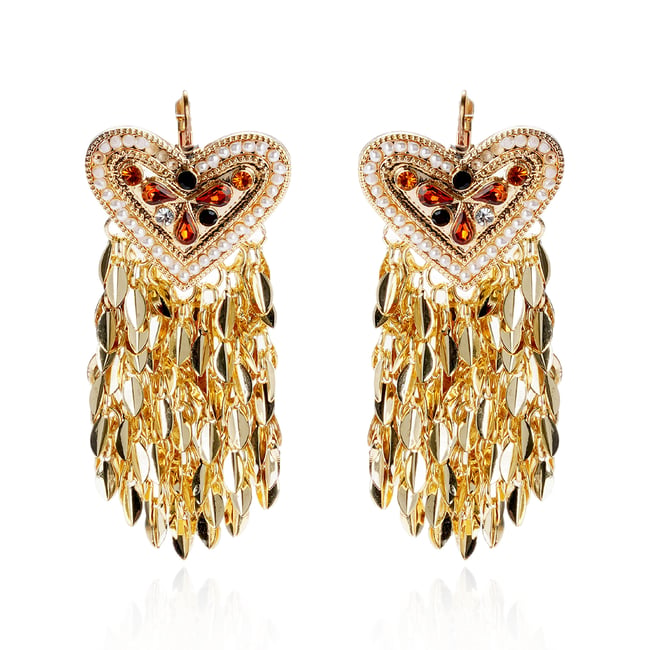 Boucles d'oreilles cœur avec chaînes TAZINA doré <span itemprop=